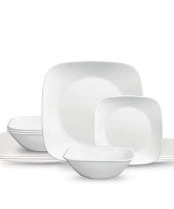 Corelle® Square™ Pure White 12-piece Dinnerware Set with Appetizer Plates, Service for 4