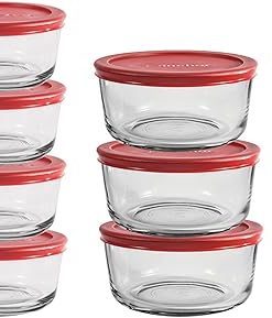 Anchor Hocking 26 Piece Glass Storage Containers with Lids (13 Glass Food Storage Containers & 13 Red SnugFit Lids)